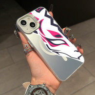 Coque iPhone 16 Pro Max Motif Masque Kitsune Rose et Noir - Design Japonais