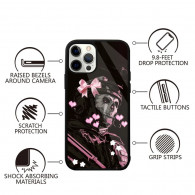 Coque iPhone 16 Pro Max Design Tête de Mort Militaire avec Nœud Rose