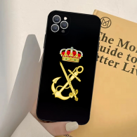 Coque iPhone 16 Plus Noire avec Ancre et Couronne Dorée