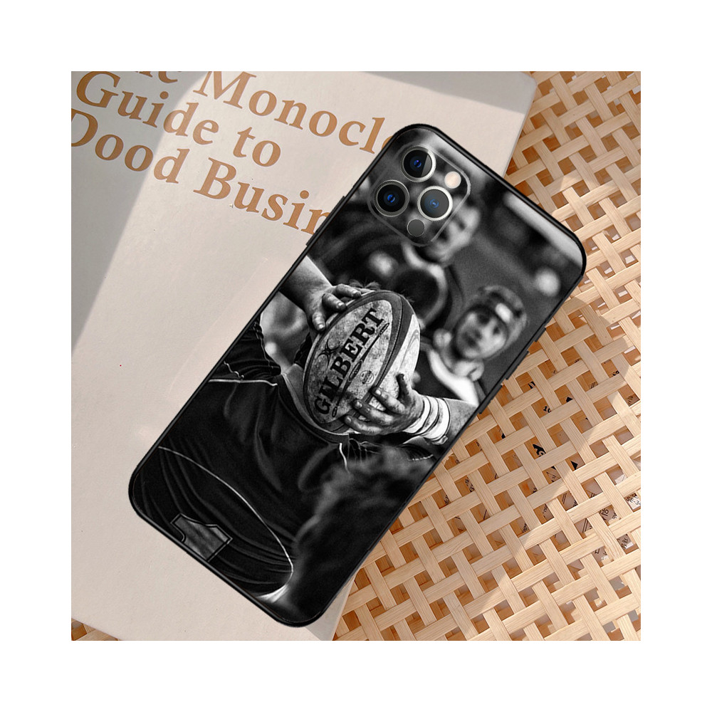 Coque iPhone 14 Rugby - Noir et Blanc - Passion et Protection