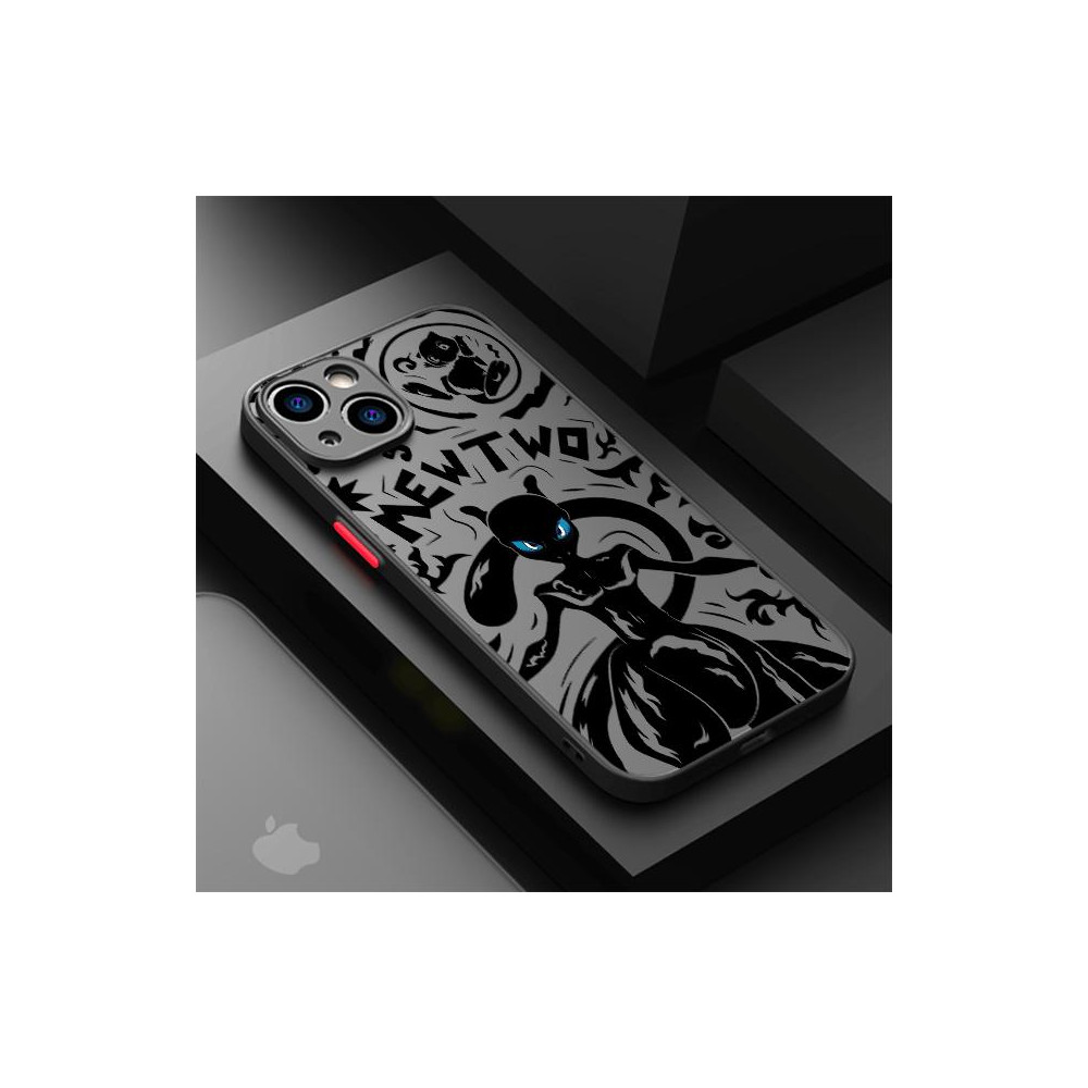 Coque iPhone 15 Pro Mewtwo - Design Pokémon Noir et Blanc