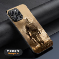 Coque iPhone 12 MagSafe en cuir de mouton avec motif militaire