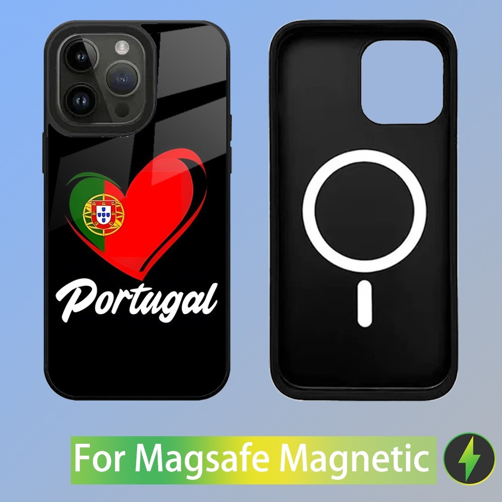 Coque iPhone 14 Plus MagSafe Portugal - Design Drapeau et Cœur