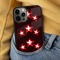 Coque iPhone 15 Pro Design Suisse - Étoiles et Croix Rouges