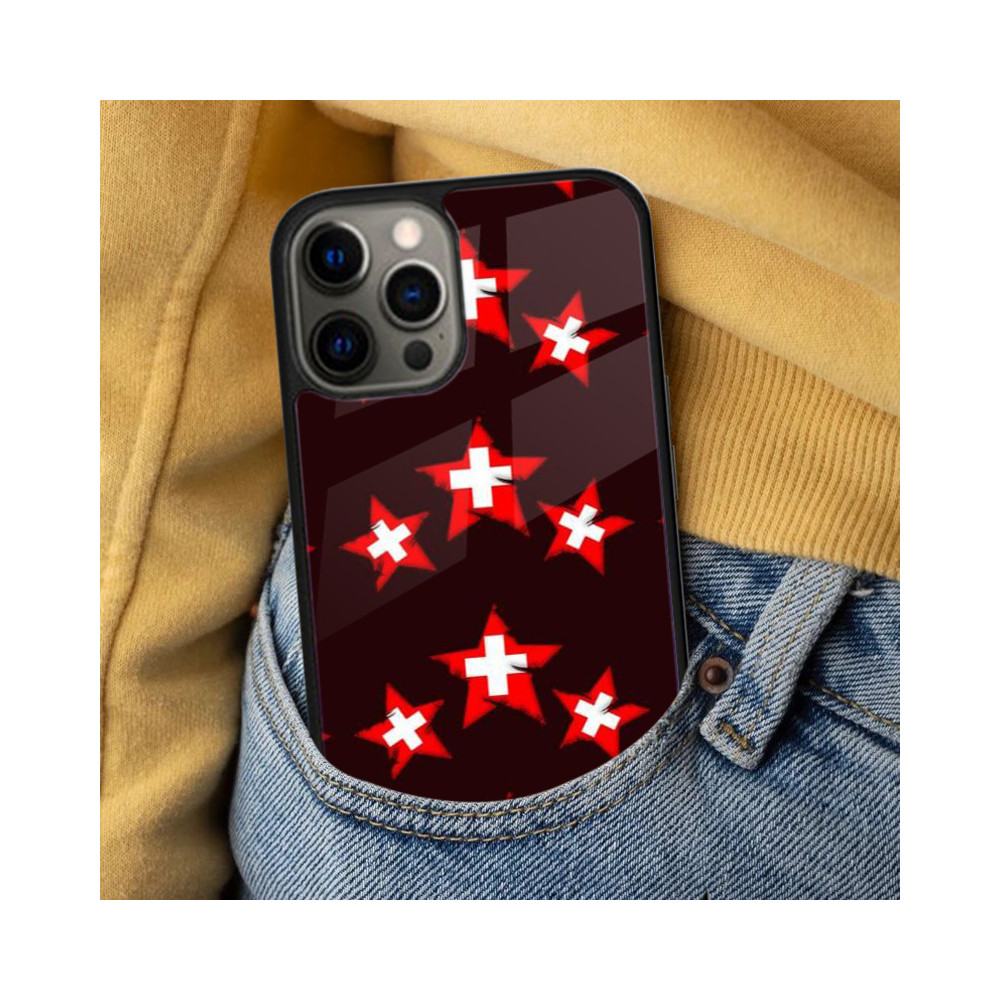 Coque iPhone 16 Pro Design Suisse - Étoiles et Croix Rouges