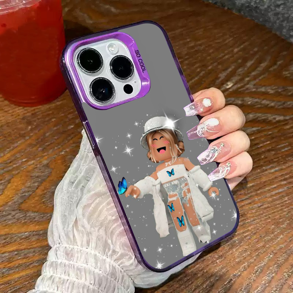 Coque iPhone 16 Pro Roblox Personnage Fille Papillons - Design Unique