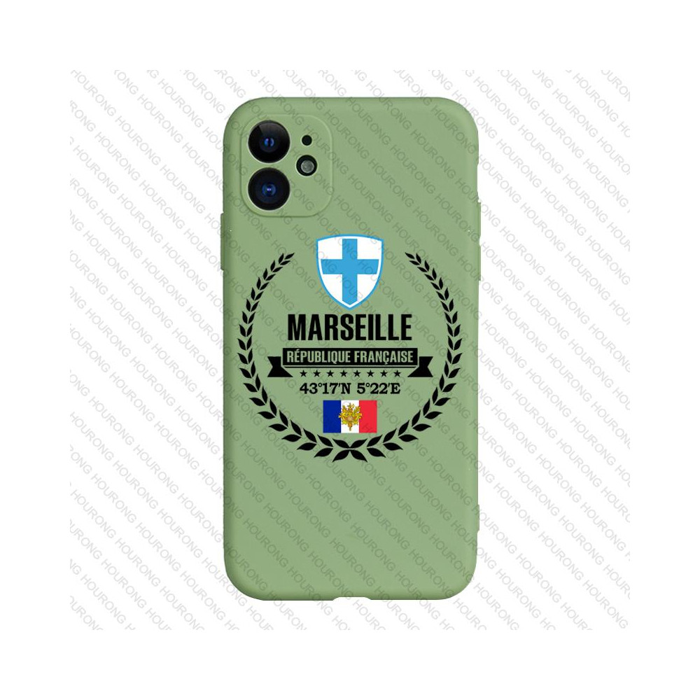 Coque iPhone 12 Pro Marseille Vert - Drapeau France & Coordonnées GPS