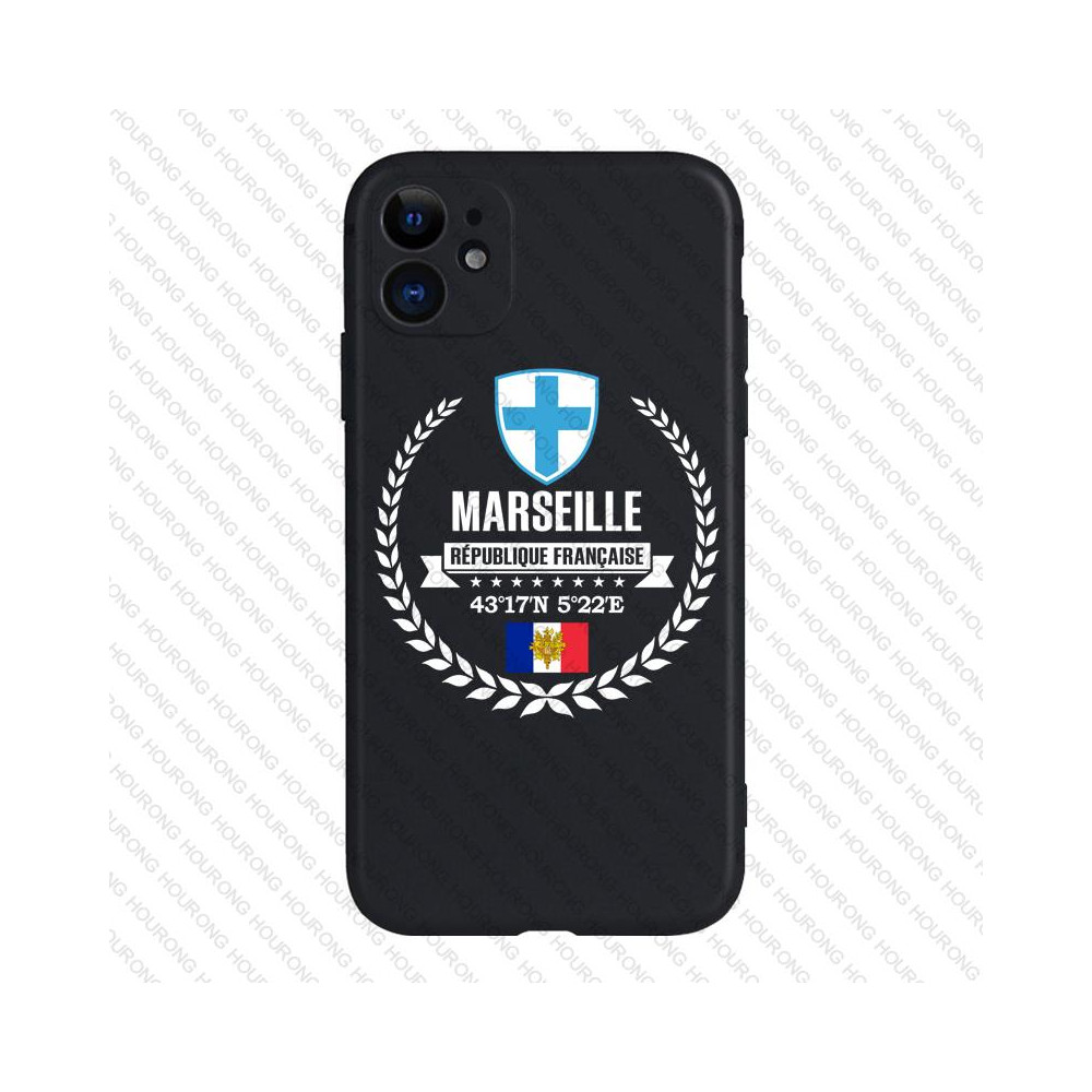 Coque iPhone Marseille - Design blason et coordonnées GPS