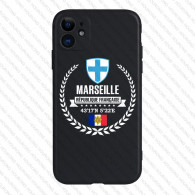 Coque iPhone 12 Pro Marseille - Design blason et coordonnées GPS