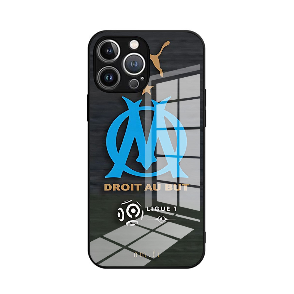 Coque iPhone Olympique de Marseille - Logo Bleu et Slogan - Design Premium