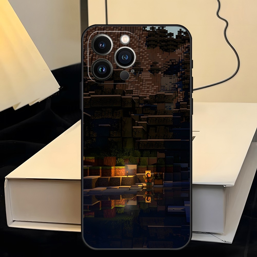 Coque iPhone 11 Minecraft : Paysage Nocturne Pixelisé