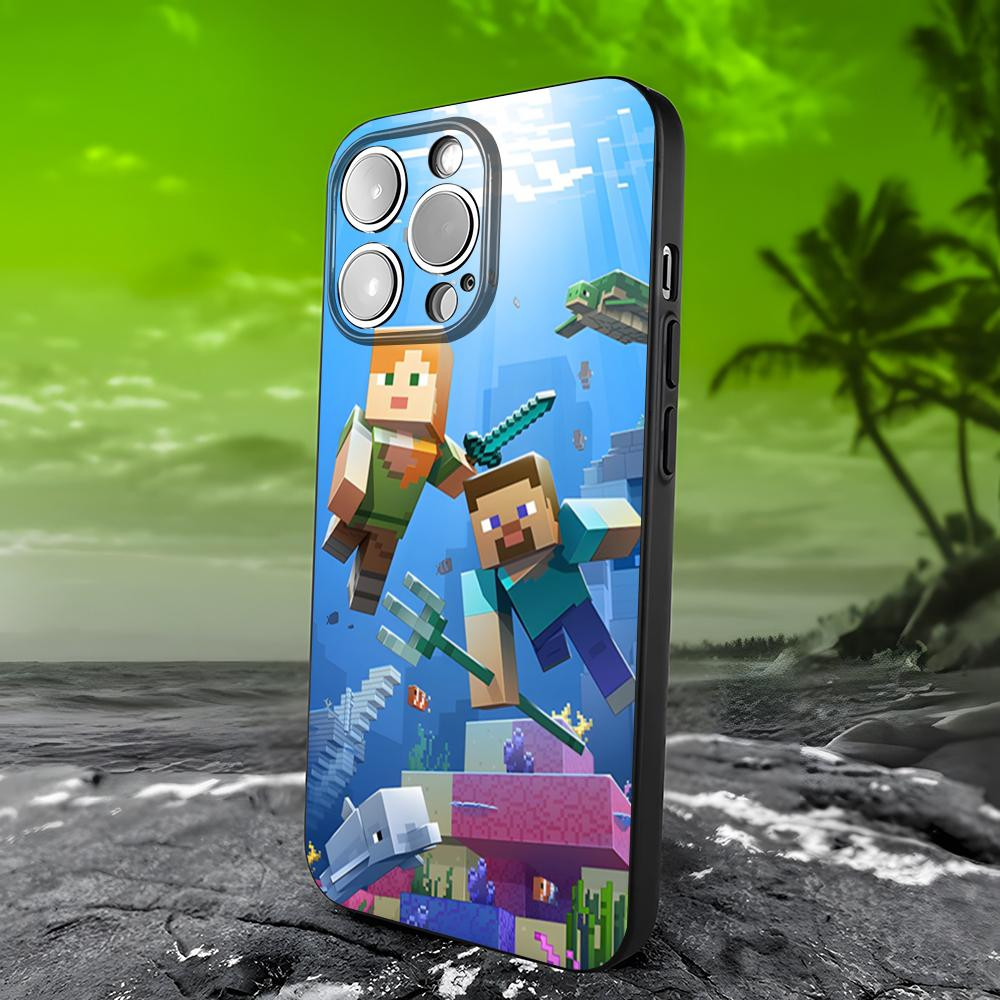 Coque iPhone 15 Pro Max Minecraft Aventure Aquatique - Steve et Alex