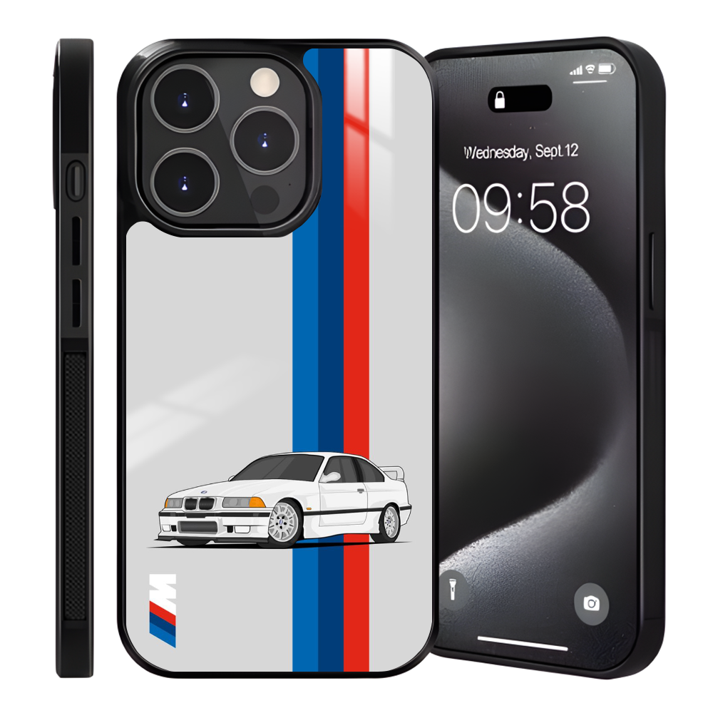 Coque iPhone - BMW Série 3 E36 Blanche - Design Sportif et Élégant