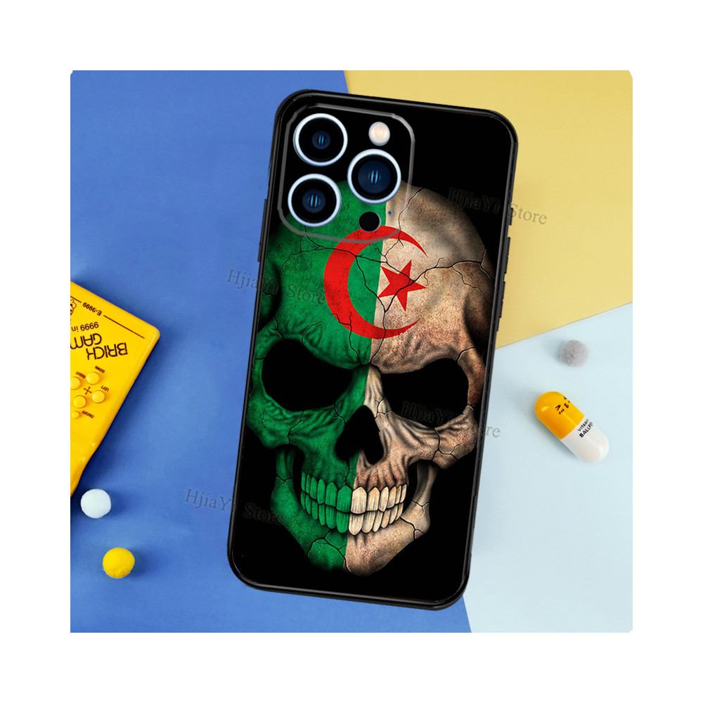 Coque iPhone 14 Plus Tête de Mort Drapeau Algérien