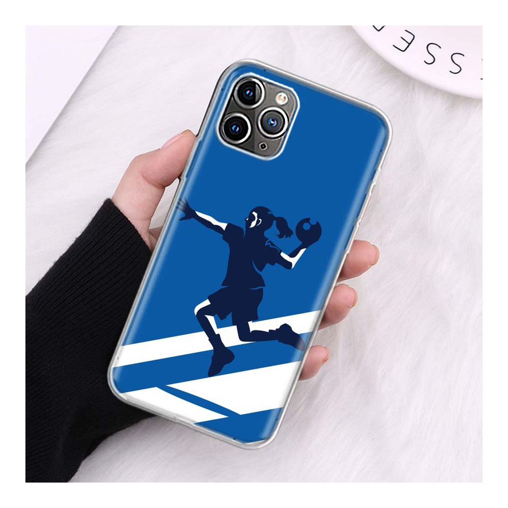 Coque iPhone 12 mini Handballeuse Bleue et Blanche