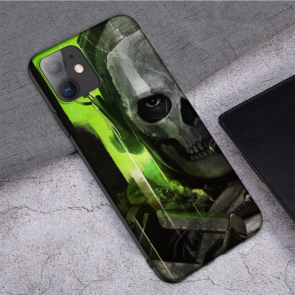 Coque iPhone 11 Pro Max Tête de Mort Style Ghost Vert Fluorescent