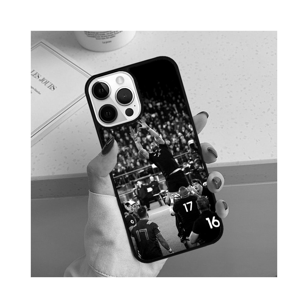 Coque iPhone Rugby All Blacks - Action en Noir et Blanc