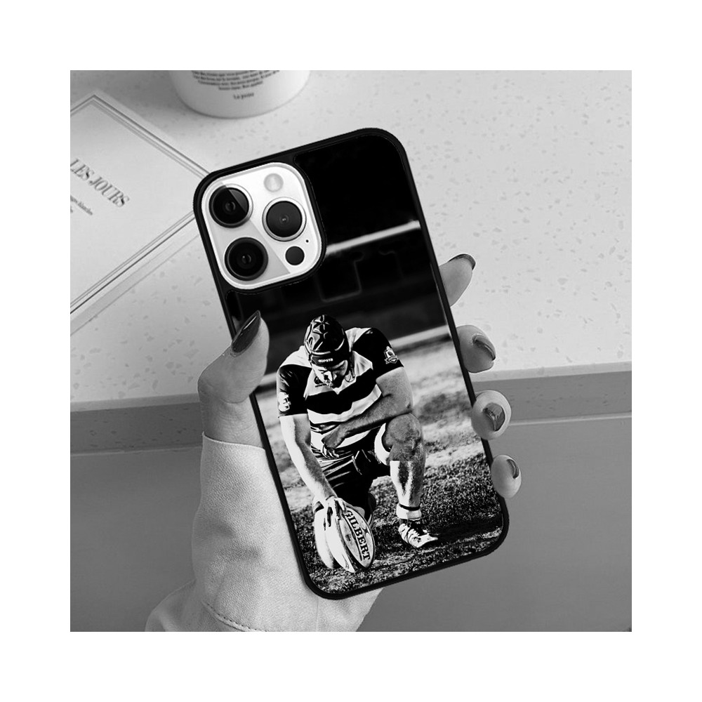 Coque iPhone 12 Rugby - Portrait Noir et Blanc